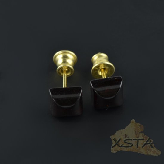 Amber stud earrings with silver-gold